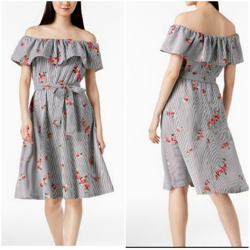 Women's Calvin Klein Off Shoulder Flowered Embroidery Dress